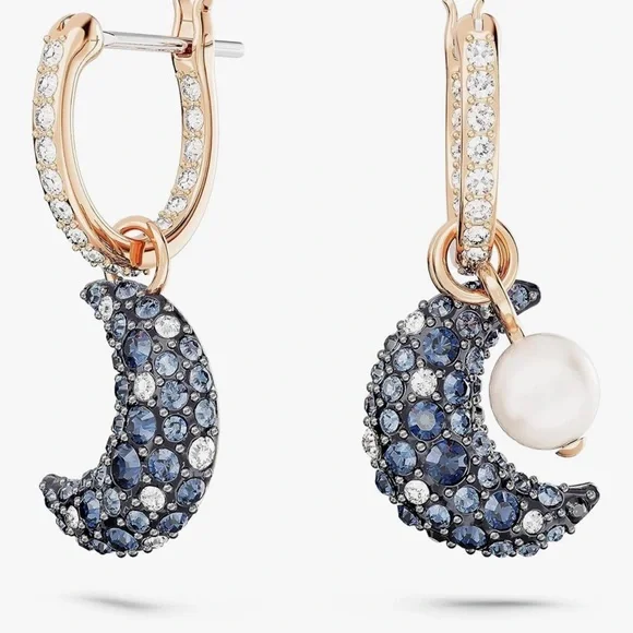 Swarovski Navy and Gold Crescent Earrings - Picture 1 of 10